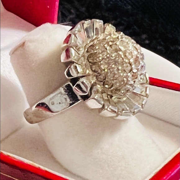 Vintage Joseph Mazer Sterling Clear Crystal Rhinestone Disco Ball Statement Ring - Picture 3 of 7